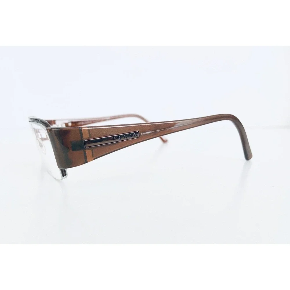 Prada Brown Metal Rectangular W Lucite Temples Glasses Italy VPR521 53 17 135